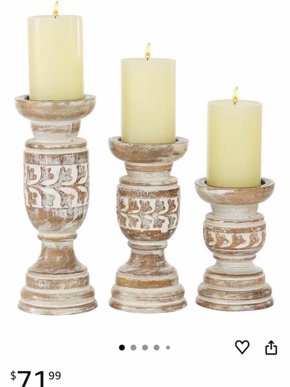Rustic Distressed Wood Pillar Candle Holders - Set of 3, Cream - Picture 2 of 3